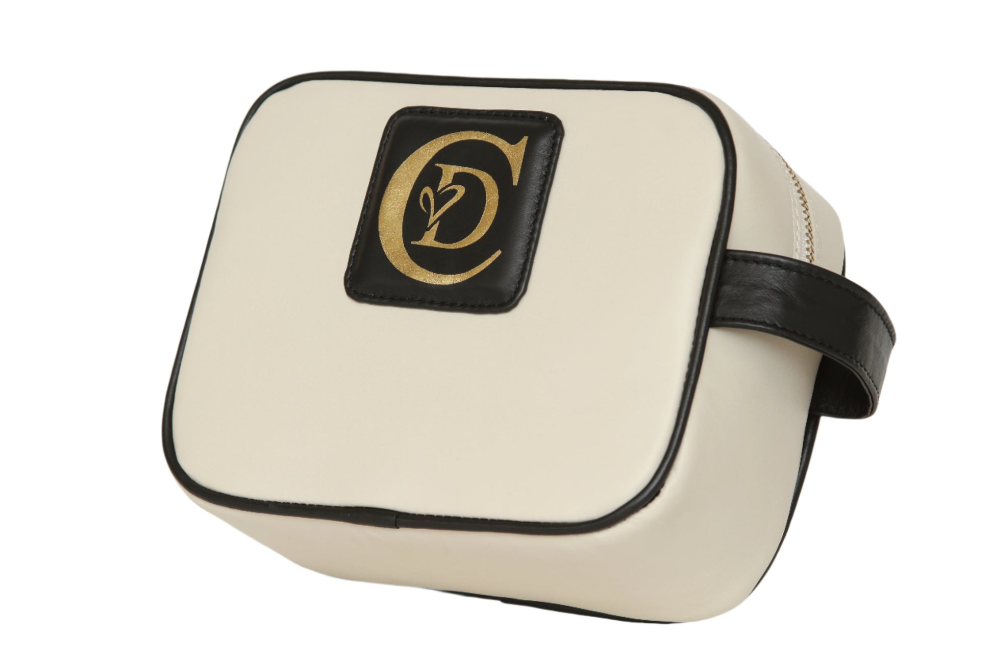 Black and Cream leather toiletry bag womens