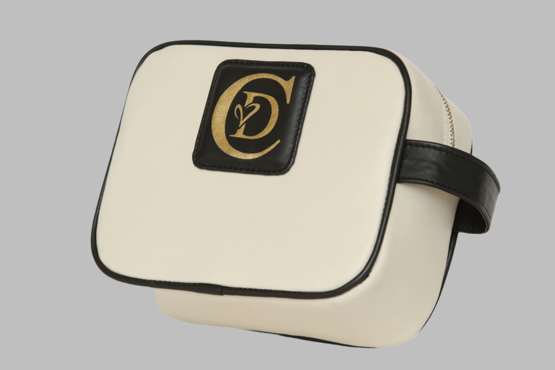 Black and Cream leather travel toiletry bag