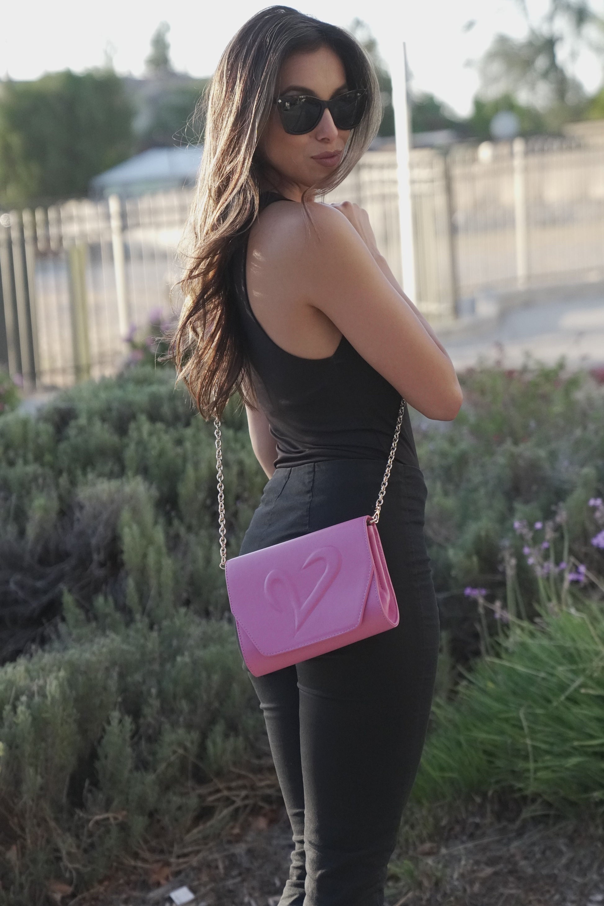 Pink Leather Convertible Clutch for women