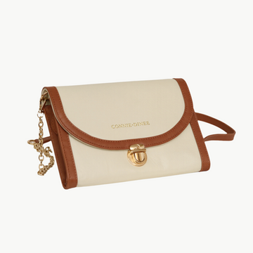 Women's brown and cream travel clutch