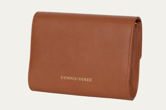 brown leather clutch purse