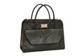 black leather tote bag with zipper