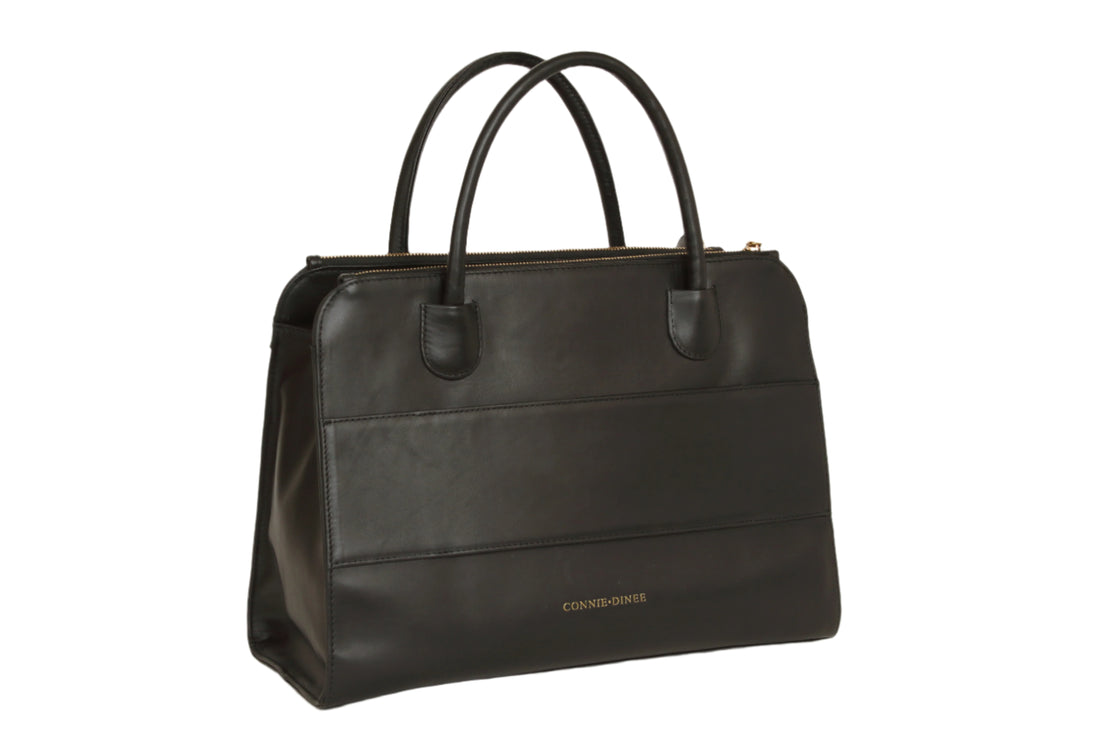 black leather tote bag