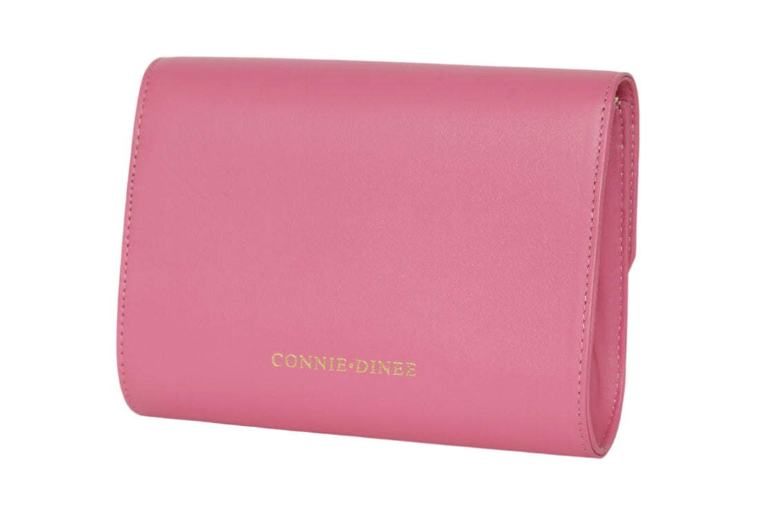 pink leather clutch