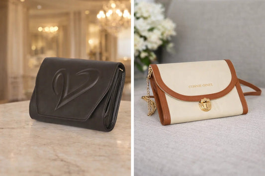 black leather clutch & cream and brown clutch