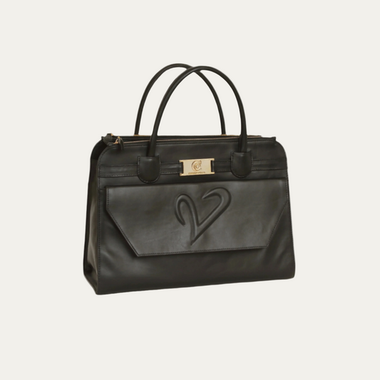 black leather tote bag