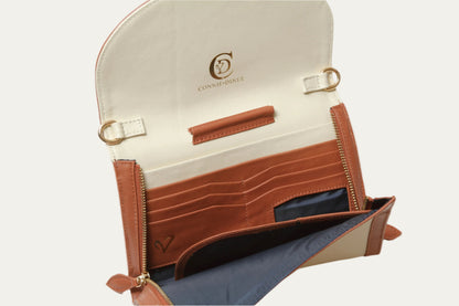 Brown and Cream Travel Clutch with zipper