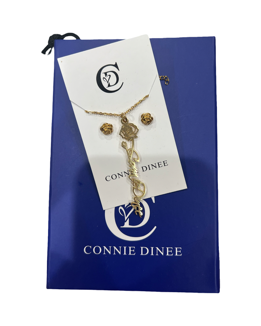 The Bloom Collection: Rose Necklace and Earrings Floral Jewelry Set (Gold or Silver)