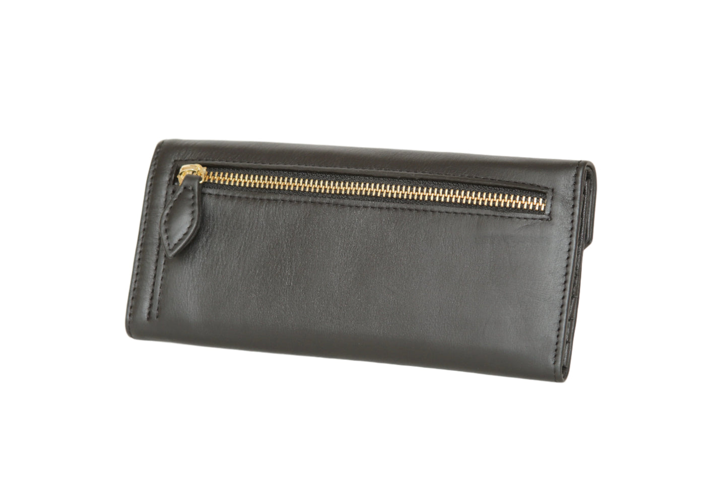 black leather trifold wallet women with zipper
