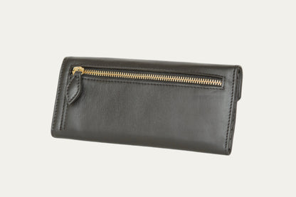 black leather trifold wallet women with zipper