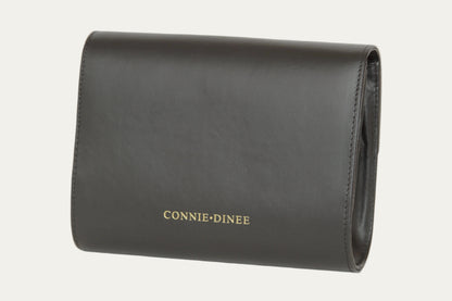 black leather clutch