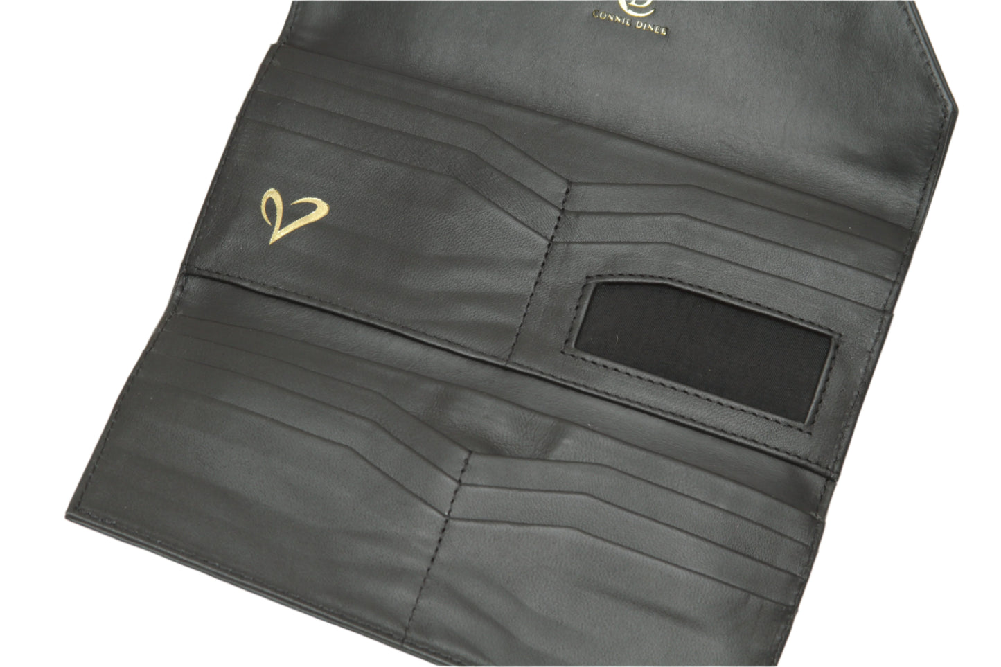 black leather trifold wallet women's