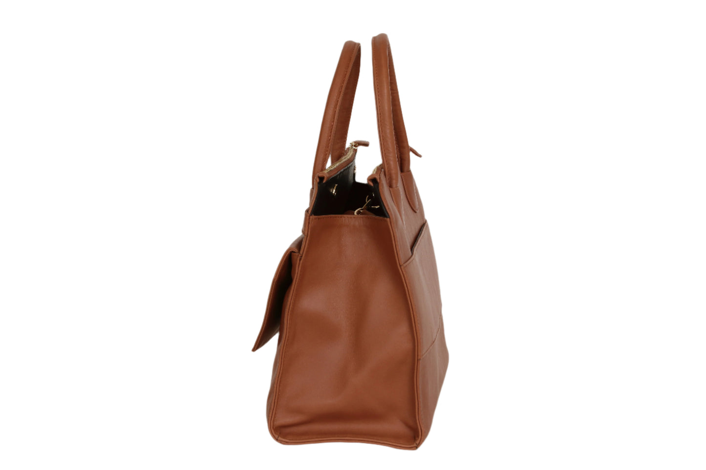brown leather tote bag with zipper